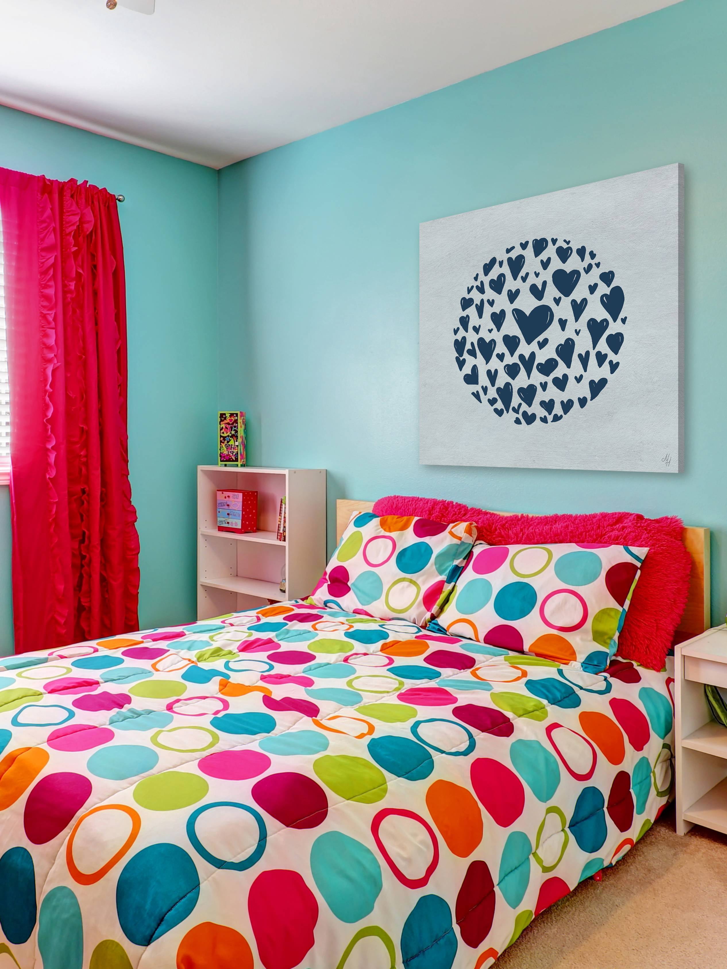 Marmont Hill Blue Circle Hearts Canvas Wall Art