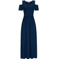 thumbnail image 3 of MRULIC dresses for women 2022 Women Summer Cold Shoulder Floral Print Elegant Maxi Long Dress Pocket Dress Women's Casual Dress Navy Blue + L, 3 of 8