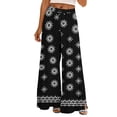 thumbnail image 2 of Bzdzmqm Women Plus Size High Waisted Palazzo Pants Flowy Floral Boho Lounge Trousers Vacation Beach Summer Casual Elastic Waist Wide Leg Trousers, Black S, 2 of 5