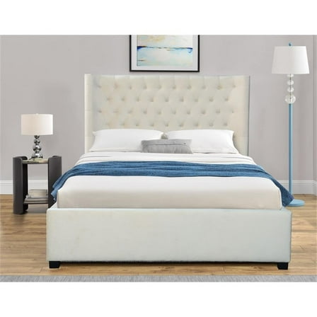Kingway Furniture  Ceder Velvet Platform Calking Bed in Beige