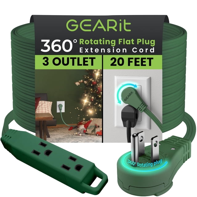 Cable de extensión GearIt 360, enchufe plano giratorio de 6 m, 3 salidas