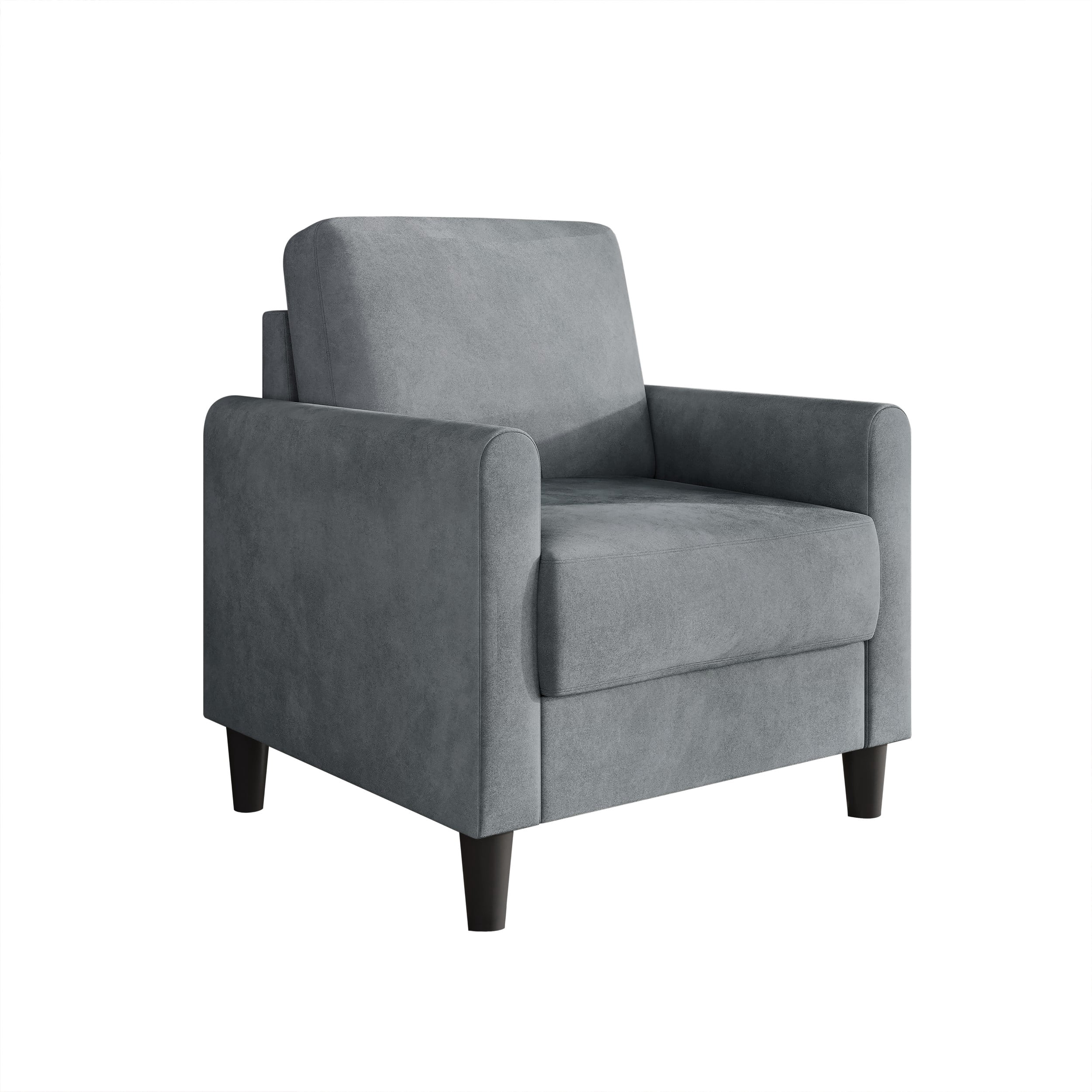 Home Design Goliad Velvet Armchair with Pocket Spring, Soft Cushions, Clean Lines Design, Gray