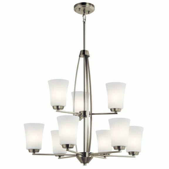 Transitional Nine Light Chandelier-Brushed Nickel Finish Bailey Street Home 147-Bel-2748772