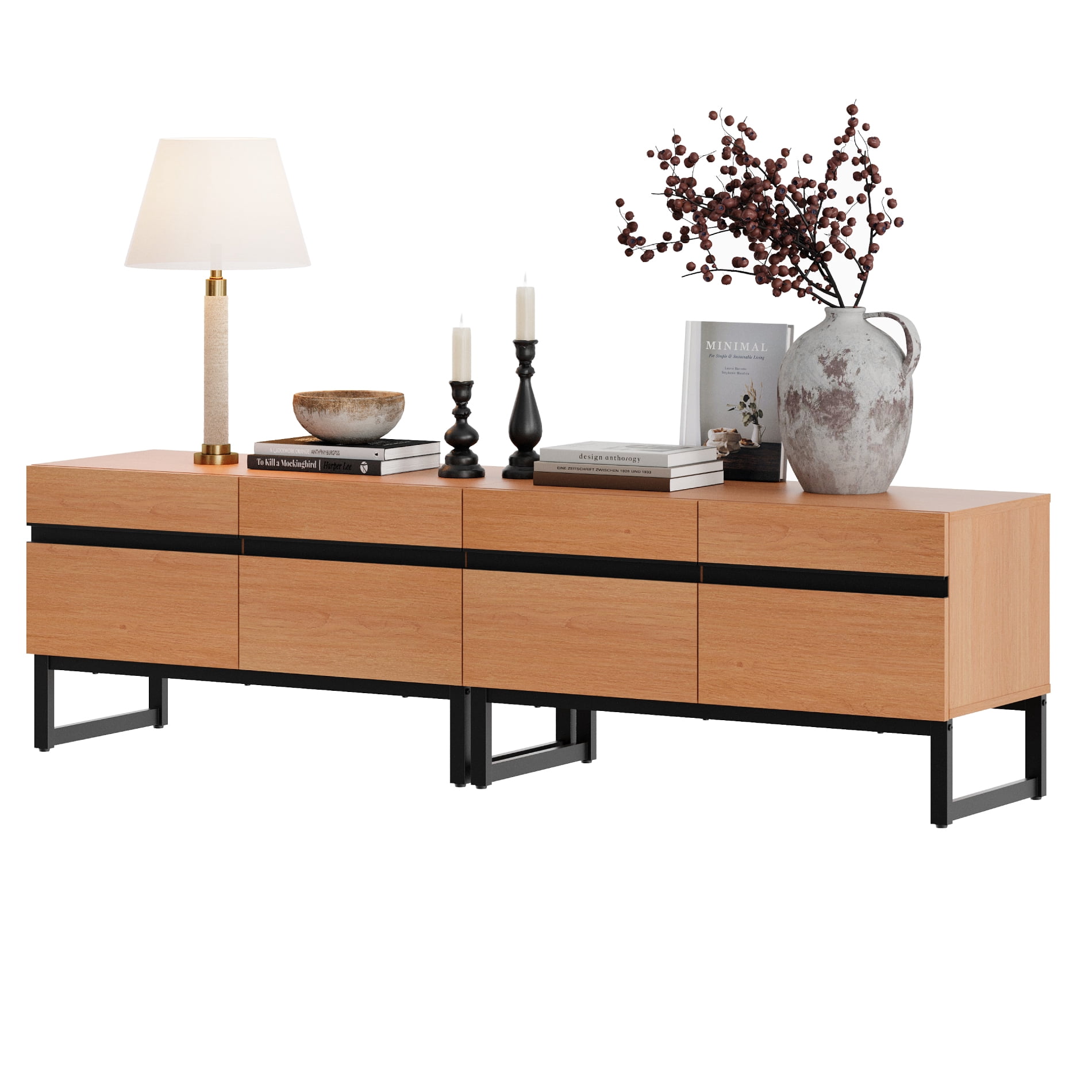 Modern TV Stand for TVs up to 75 inch, 2 in 1 Entertainment Center TV Console with Storage Cabinets and Metal Base,Media Console for Living Room