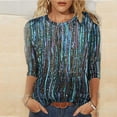 thumbnail image 2 of IROINID Hauts à Manches Longues pour Femmes Imprimé Printemps Col Rond Tee-Shirt de Détente, Bleu, 2 of 5