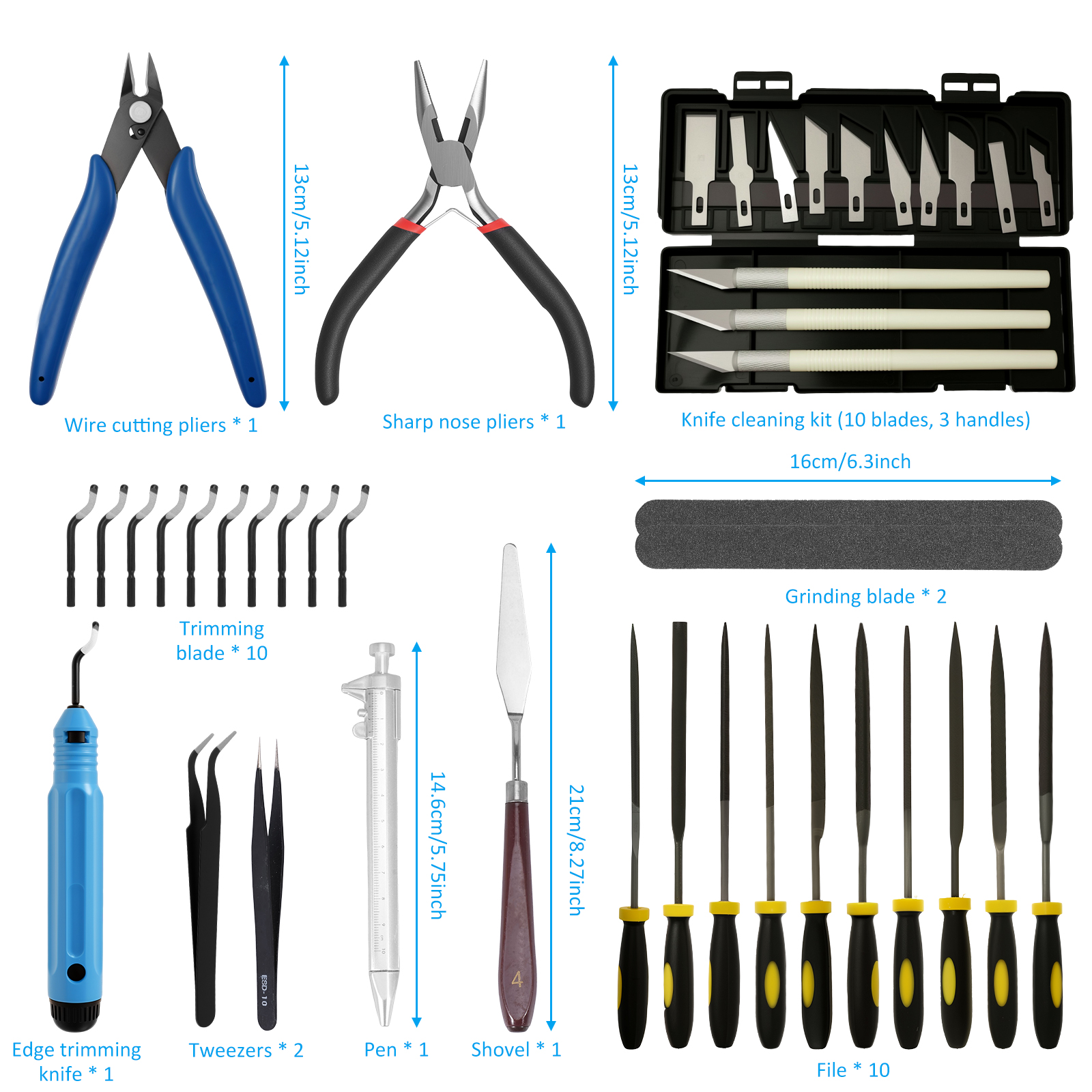 42Pcs 3D Printer Tool Kit Multipurpose 3D Printer Accessories Set with Files Tweezers Needle Nosed Pliers for Deburring Engraving Trimming
