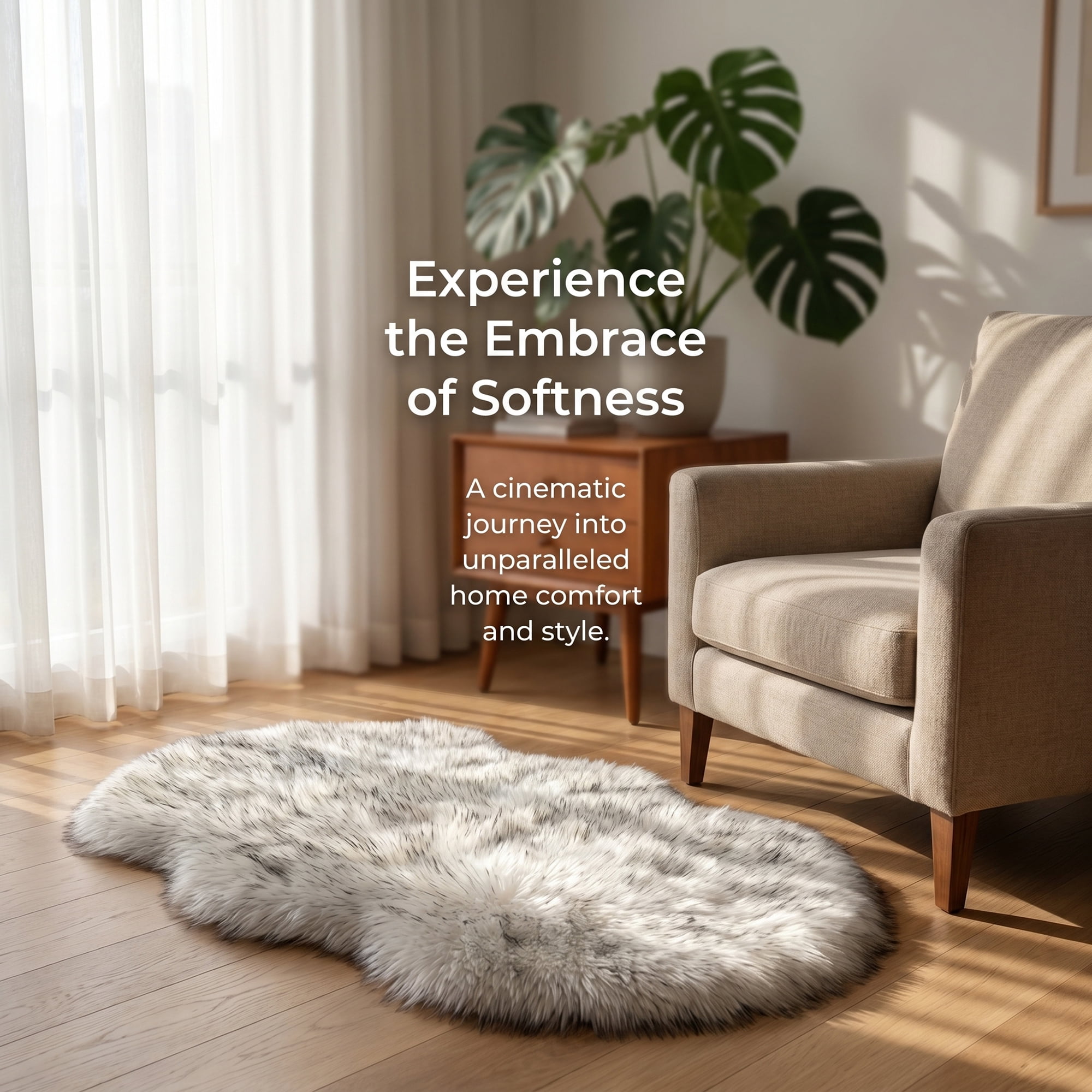 Unique Bargains Ultra Fluffy Bedroom Non Slip Fuzzy Shaggy Area Rug 35" x 24" White Black