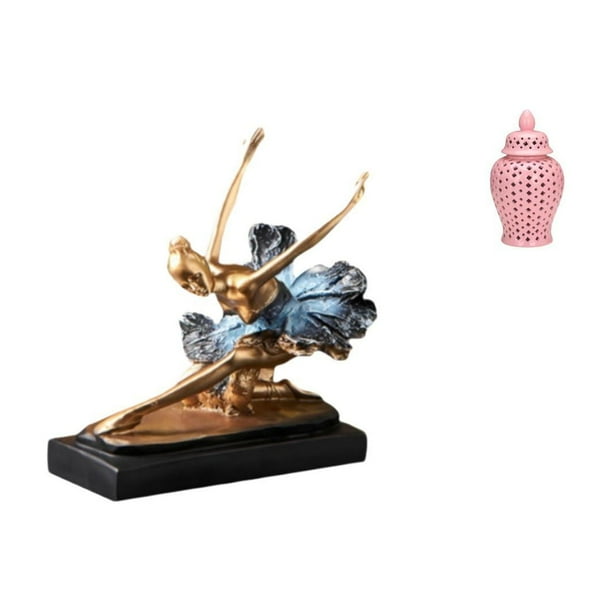 Estatua de bailarina de ballet con figura de bailarina, tarro de cerámica para jengibre, tarro de con tapa, jarrón decorativo, adorno artíst