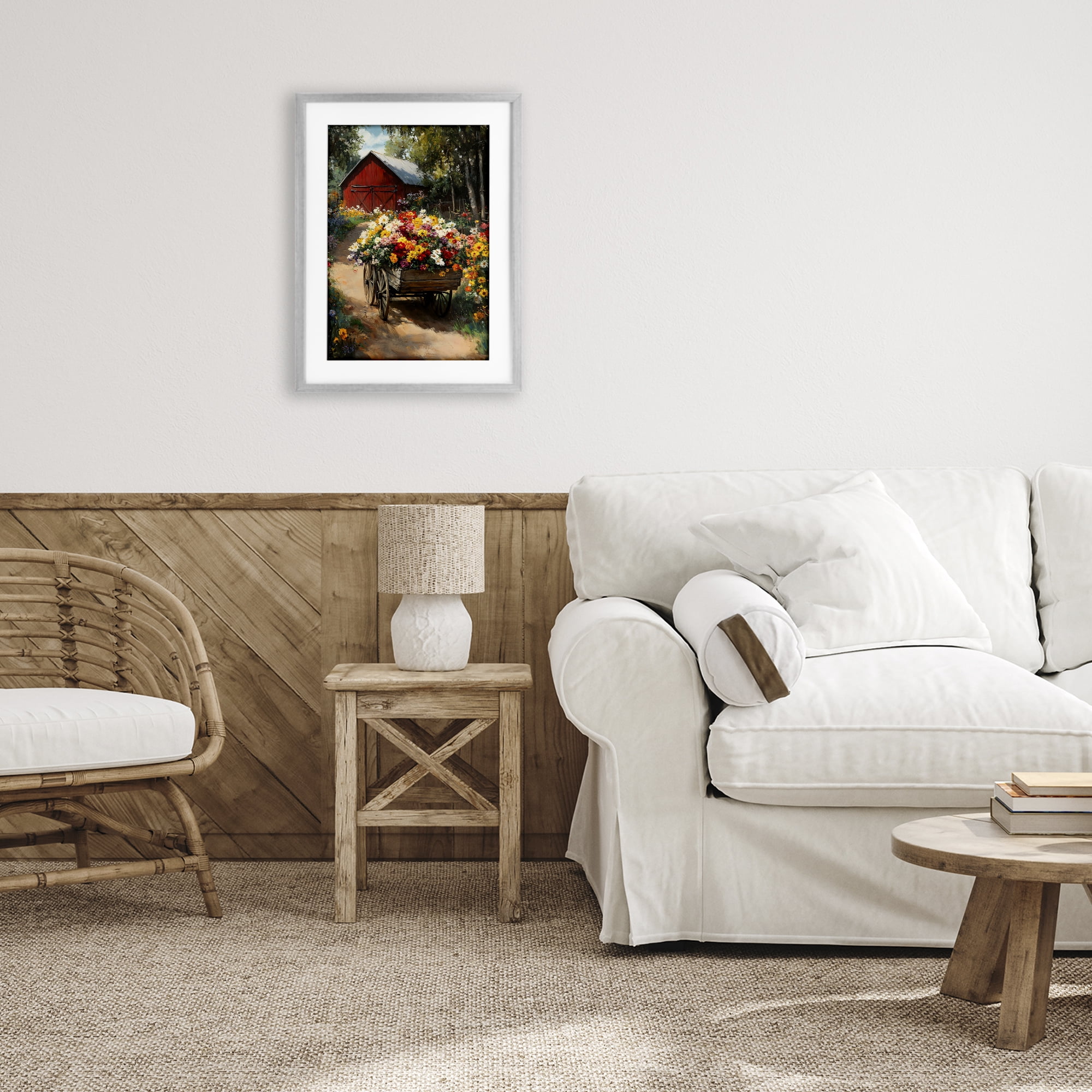 Stupell Industries Floral Wagon in Summer Garden Gray Framed Print Under Glass, design by Franklyn Gregory