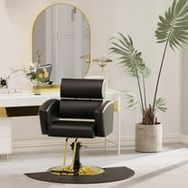 Baasha Luxury Gold Salon Chair - Sleek and Modern Hair Chair with Black Stain-Resistant Leather Upholstery, Adjustable Height, and Heavy-Duty Base - Comfortable Hair Salon Chair for Hair Stylist