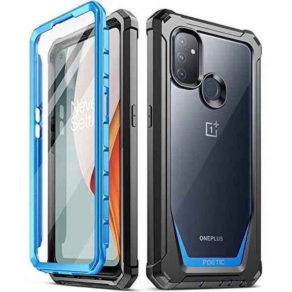 Poetic Guardian Case for OnePlus Nord N100, Clear Case with Built-in Screen Protector, Blue/Clear