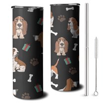 20oz Basset Hounds with Bones and Presents Skinny Tumblers Stainless Steel Tumbler with Lid and Straw,Vacuum Insulated Double Wall Travel Tumbler Cups with Cleaning Brush for Coffee,Tea