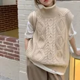 thumbnail image 2 of Chaleco de punto grueso y cálido para mujer, jersey de cuello alto informal a la moda, suéter de punto suelto sin mangas, chaleco de invierno, 2 of 4
