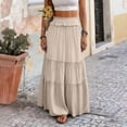 thumbnail image 5 of Long Skirts for Women Solid Color Elastic High Waist Tiered Pleated Casual Boho Flowy Beach Holiday Summer Maxi Skirt S-2XL, 5 of 6