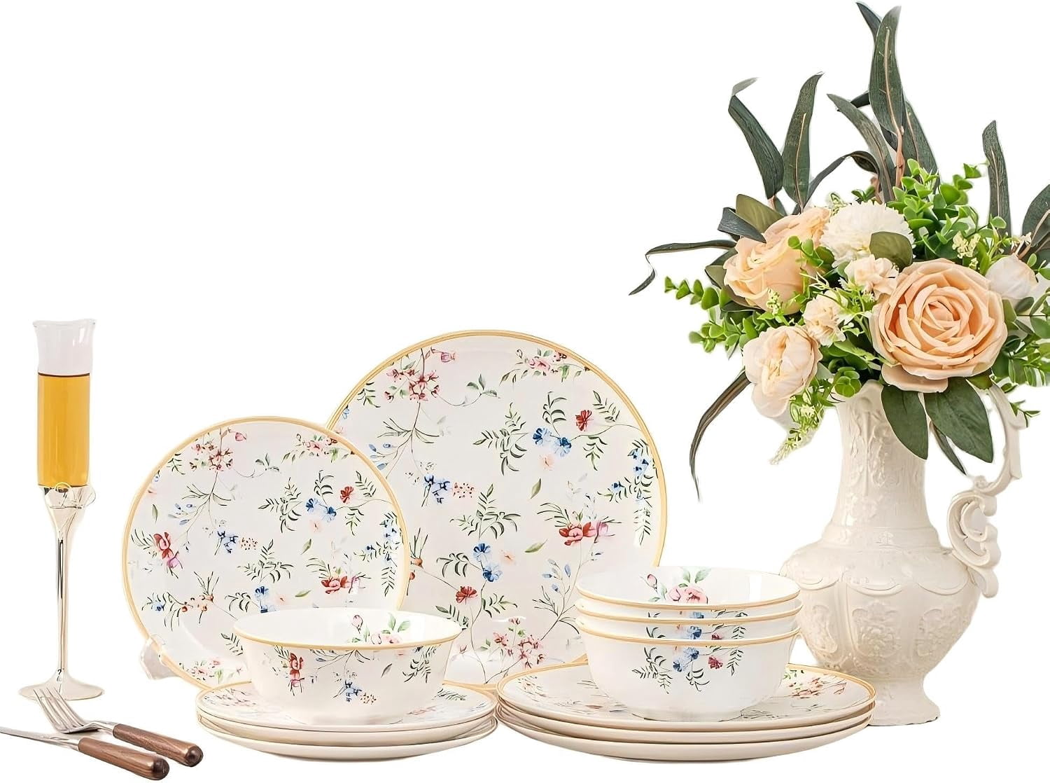 222 Fifth, Adelaide Round 16-Piece Dinnerware Set, Black Toile