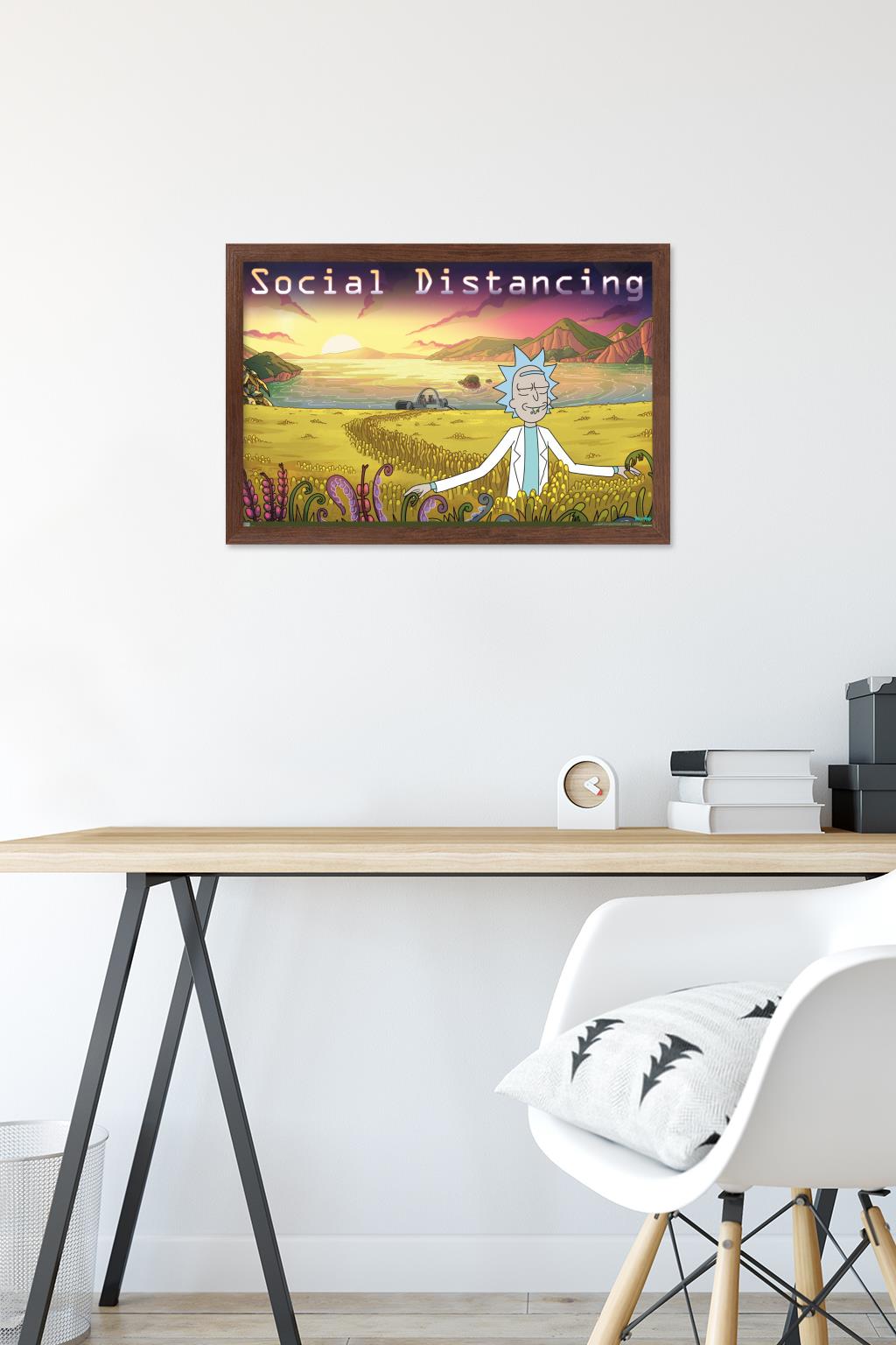Rick And Morty - Social Distancing Wall Poster, 14.725" x 22.375" Framed