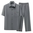 thumbnail image 2 of Men's Summer Casual Short Sleeve Turndown Collar Shirt Tops Set Regular Fit Loose Outfits for Beach Vacation Golf Travel Streetwear Modern Fashion Essential | AESTIVO,Dark Gray L, 2 of 8