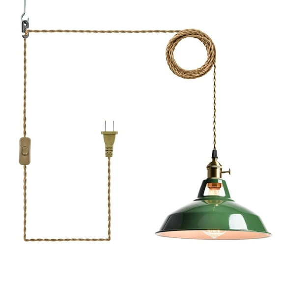 Claxy Green Plug in Pendant Light Barn Style Swag Hanging Lamp