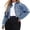 Blue, variant on Women's Fashion Washed Distressed Cropped Denim Jacket Long Sleeve Ripped Hole Short Jean Coat Fall 2025