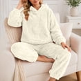 thumbnail image 6 of Enjoytime Winter Pajamas for Women Heart Textured Fleece Comfy 2 Piece Sleepwear Long Sleeve Hooded Tops with Cuff Jogger Pants Warm Loungewear Sets, 6 of 8