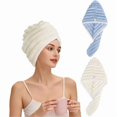 thumbnail image 1 of wonima11 Microfiber Hair Towel Wrap, 2Pack Thickened Drying Hair Wraps Towels with Button. Super Absorbent Drying Hair Towel Wrap for Curly Hair, Anti Frizz Towel for Women(Blue+ Off White), 1 of 1
