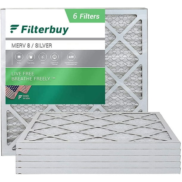 Filterbuy 25x25x1 MERV 8 Pleated HVAC AC Furnace Air Filters (6Pack