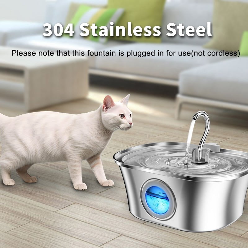 HEYBO Stainless Steel Cat & Dog Water Fountain, 3.2L Automatic Filtered Dispenser for Pets