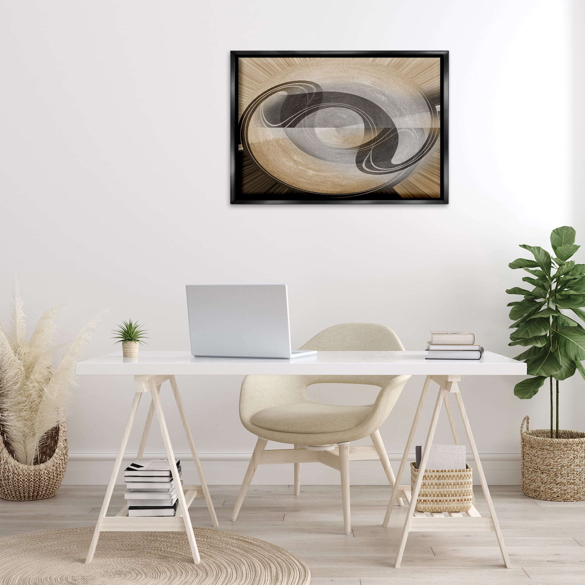Stupell Industries Curved Swoop Shape Abstract Painting Black Floater Framed Canvas Art Print Wall Art, 31 x 21