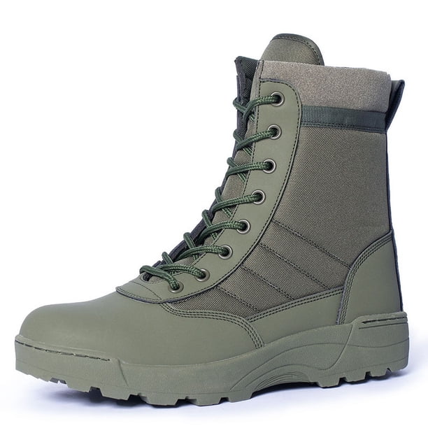 Botas tácticas de combate con cordones y cremallera lateral para hombre, ideales para el trabajo, la seguridad y la motocicleta.
