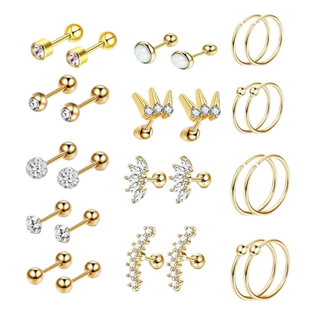 Pendientes de Tuerca Sunnimix 16G CZ Unisex 8mm 6mm Barra de Acero Inoxidable Tono dorado