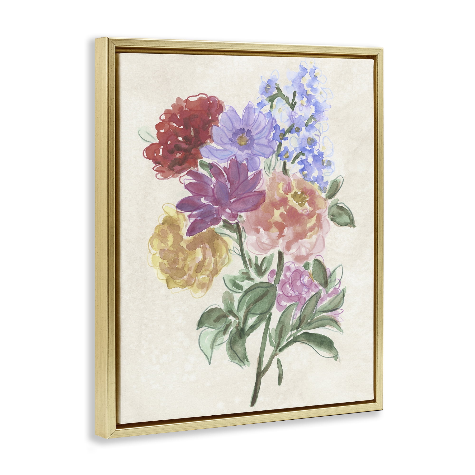 Stupell Industries Blooms On Parchment Gold Framed Floater Canvas Wall Art, design by June Erica Vess