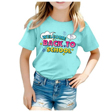 

Dpytoraw Kids School Season Back To School Season Printed Casual Short Sleeve Top T Shirt Size 4-5 Years