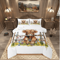 Castle Fairy Highland Cattle 3 Pieces Queen Comforter Set,Rustic Cabin Ultra Soft Bedding Sets,Farmhouse Animal Bedding Comforter Set,Luxury Teens Bedroom Decor,Reversible