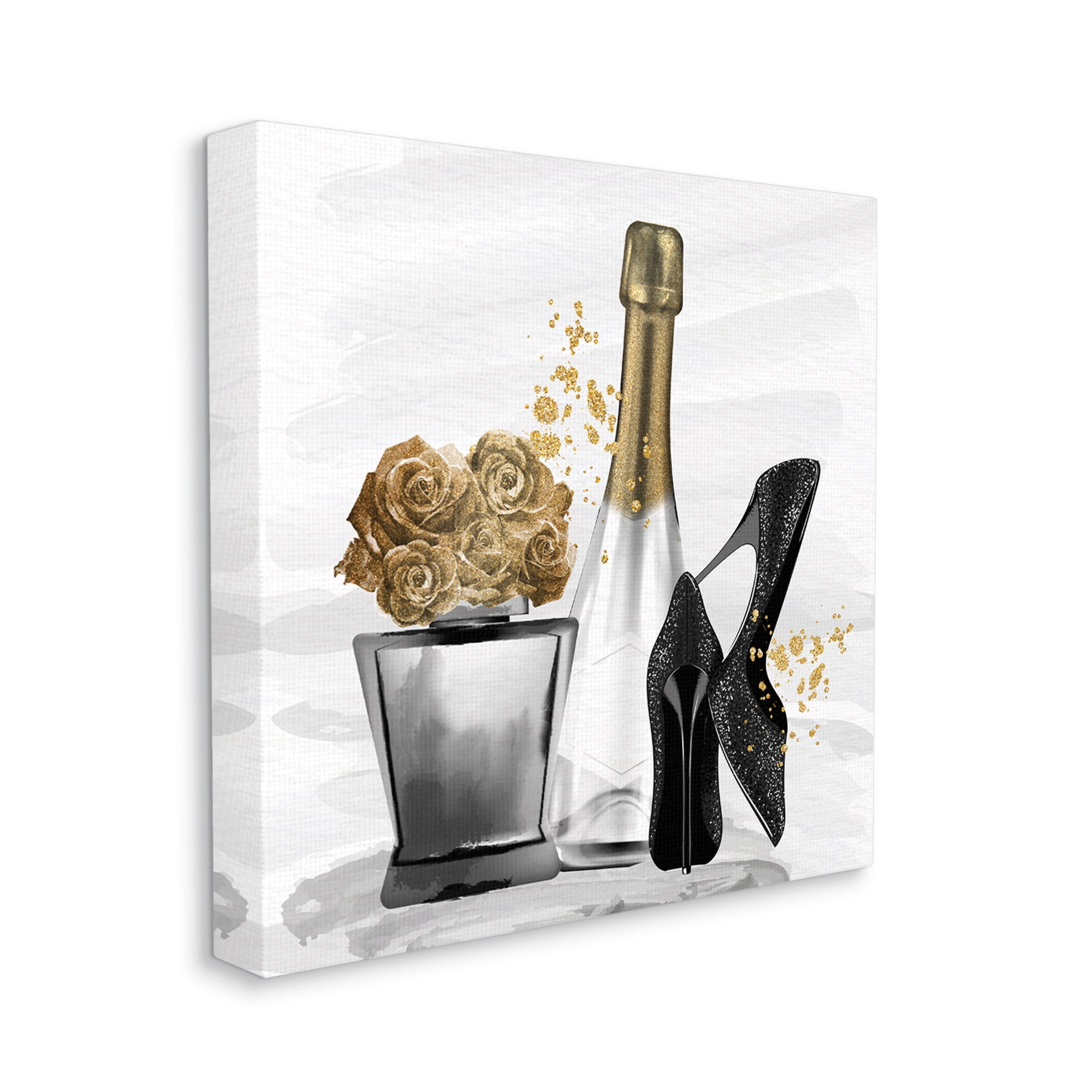 Stupell Industries Chic Upscale Fashion Heels Floral Champagne Bottle Graphic Art Gallery Wrapped Canvas Print Wall Art, Design by Kim Allen