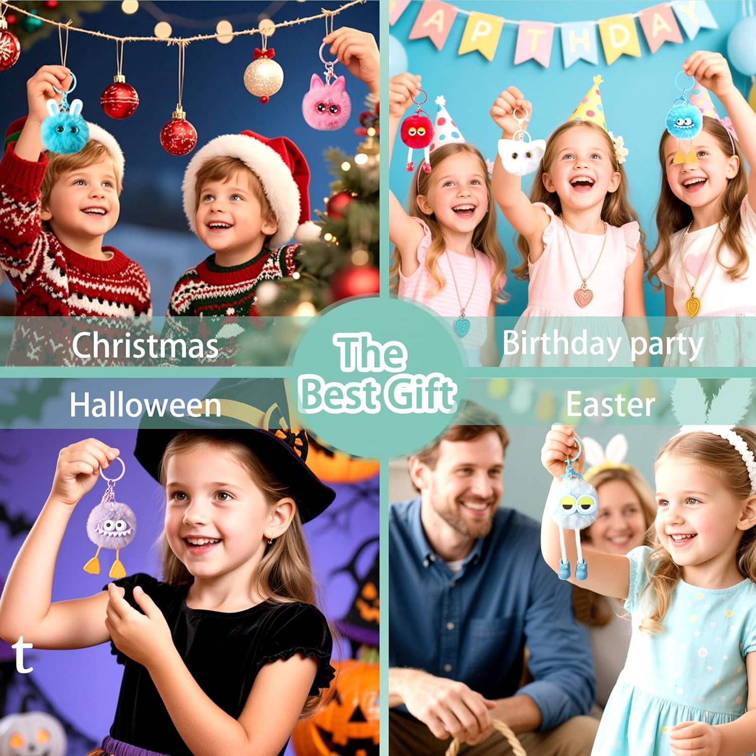 18PCS Party Favors Kids Keychains - Fun Keychain Cute Birthday Goodie Bags Stuffers for Kid Keychain Valentines Day Gifts for Kids Classroom Prizes Key Chains Bulk Elementary Student Prizes
