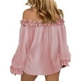 thumbnail image 4 of Pincandy Womens Casual Off Shoulder Tops Long Sleeve Ruffle Flowy Chiffon Blouses Shirts, 4 of 7