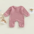 thumbnail image 4 of Toddler Baby Rompers Solid Color Knit Casual Button Crew Neck Long Sleeve Jumpsuit for Newborn Girl Boy, 4 of 8