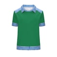 thumbnail image 4 of T-Shirt for Women Neck Short Sleeve Casual Relaxed Fit Tee Denim Contrast Raglan Sleeve Waffle Knit Breathable Stretchy Summer Tops, 4 of 5