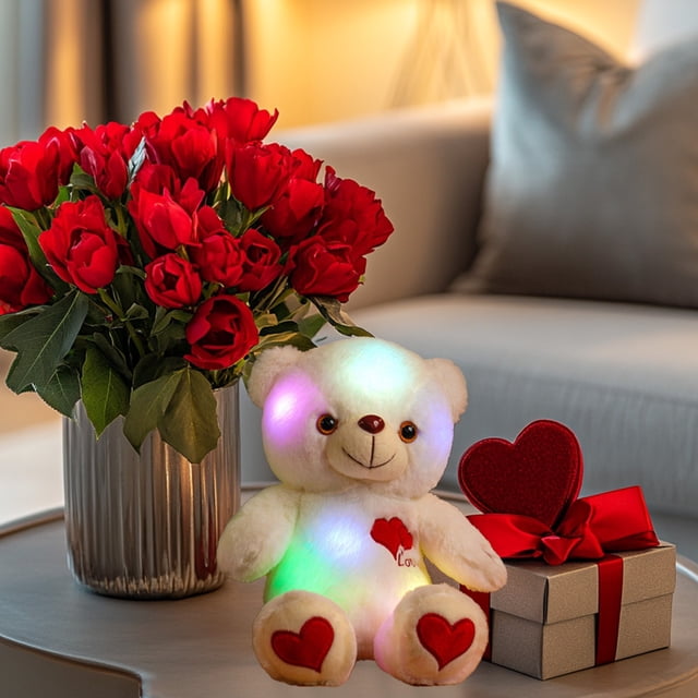 Juguetes de piscina, juguetes para bebés, juguetes para niños pequeños, oso de peluche con luz nocturna que cambia de color, cinta luminosa con impresión de rosa, regalo de festival para hombres y muj