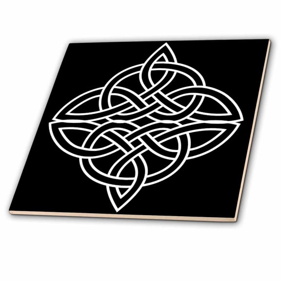 3dRose, White Celtic Design On A Black Background, 12 Inch Ceramic Tile