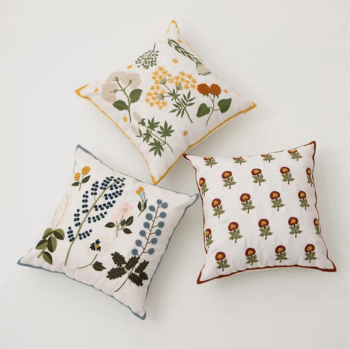 Fennco Styles Embroidered Spring Floral Decorative Throw Pillow Cover 18" W x 18" L - Red Flower Woven Cushion Case for Home, Couch, Living Room, Bedroom, Office and Holiday Décor