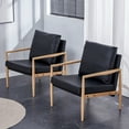 thumbnail image 3 of Sofa Chair Set of 2.Black PU Leather Accent Arm Chair Mid Century Modern Upholstered Armchair with Imitation solid wood color Metal Frame Padded Backrest and Sofa Chairs 00180, 3 of 9