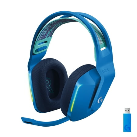 Logitech G733 LIGHTSPEED Wireless Gaming Headset, LIGHTSYNC RGB, Blue VO!CE Mic Technology, Blue