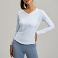 thumbnail image 4 of ZHYou Women's V-Neck Long Sleeve Fitness Top Stretchy Athletic Shirt Quick Dry Workout Tee Moisture Wicking Active Wear Slim Fit Gym Clothing,Light Blue,Size L, 4 of 9