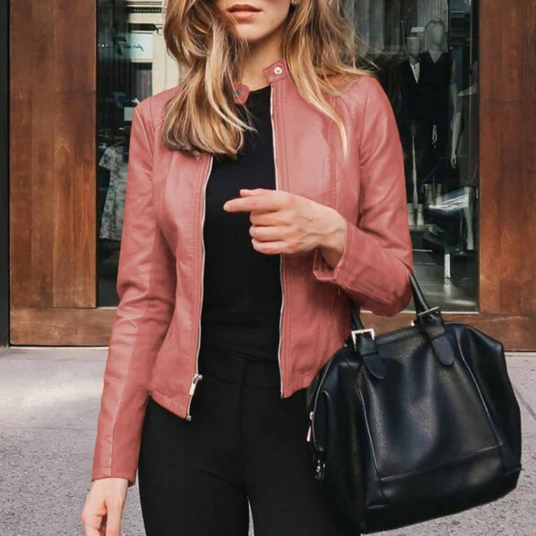 Flash Sales for Today ! BVnarty Women's Jacket Coat Zipper Bomber Jacket  Winter Fashion Top Solid Color Notched Lapel Long Sleeve Lightweight Plus