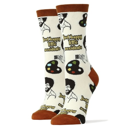 

OoohYeah Women s Bob Ross Novelty Funny Crew Socks The Joy of Painting - Happy Accidents