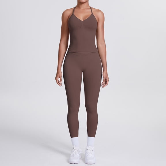 SKQIT Workout Sets for Women Seamless Scunch Butt Lifting Impact Leggings Halter Cropped Tank 2 Piece Gym Outfits