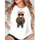 thumbnail image 1 of Camiseta informal de manga corta y cuello redondo para mujer, de punto de algodón a la moda, elástica, con estampado de animales y gafas de oso, ideal para todas las estaciones, ideal para deportes de, 1 of 7
