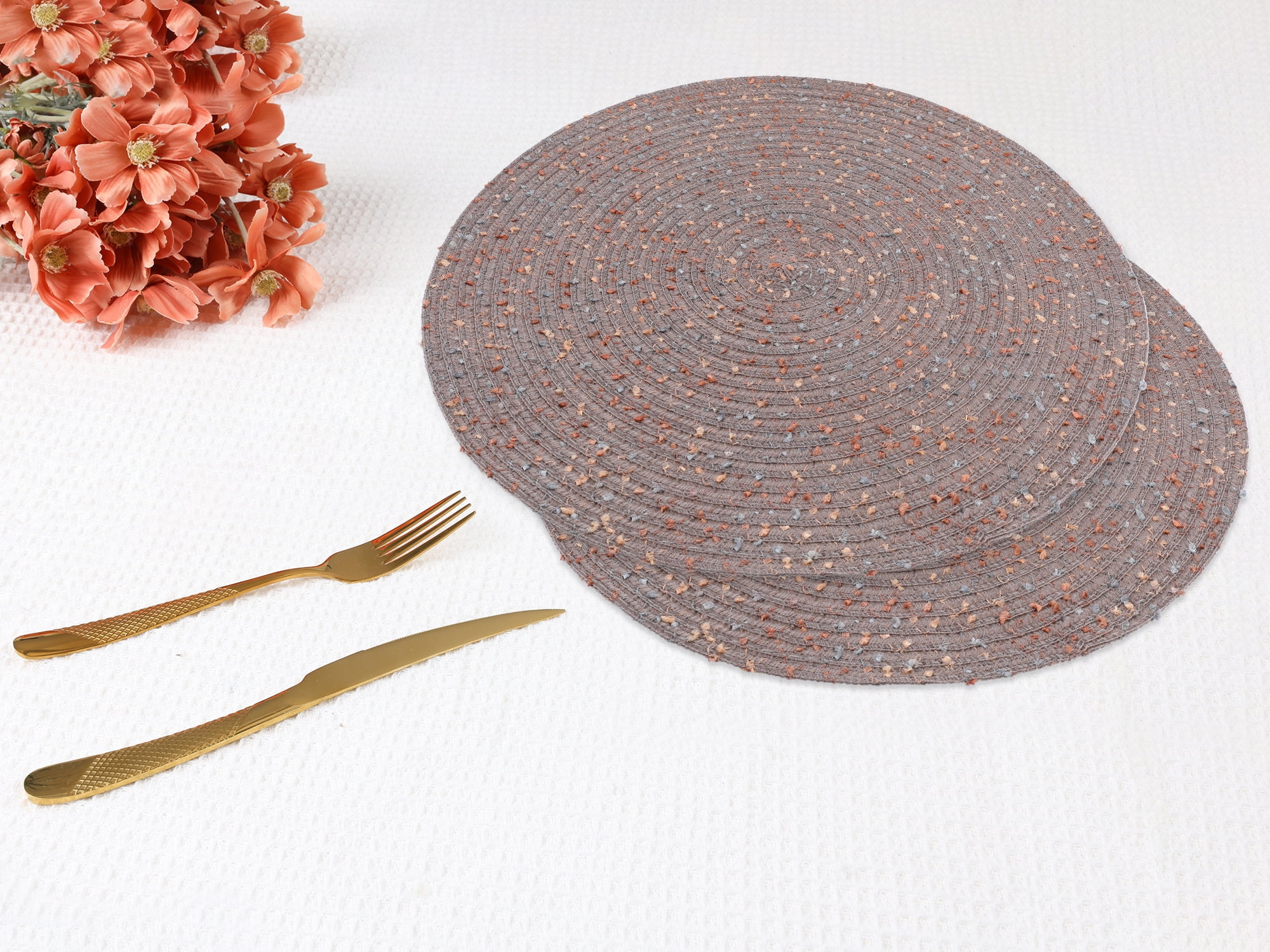Unique Bargains Rustic Set of 6 Round Placemats for Dining Table Decor Coffee