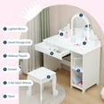 thumbnail image 6 of Trilenars Girls Vanity with Lighted Mirror, 2 In 1 Vanity Table & Stool, Adjustable LED,Makeup with Drawer & Open Shelves for 3-9 Yrs Girls,White, 6 of 8
